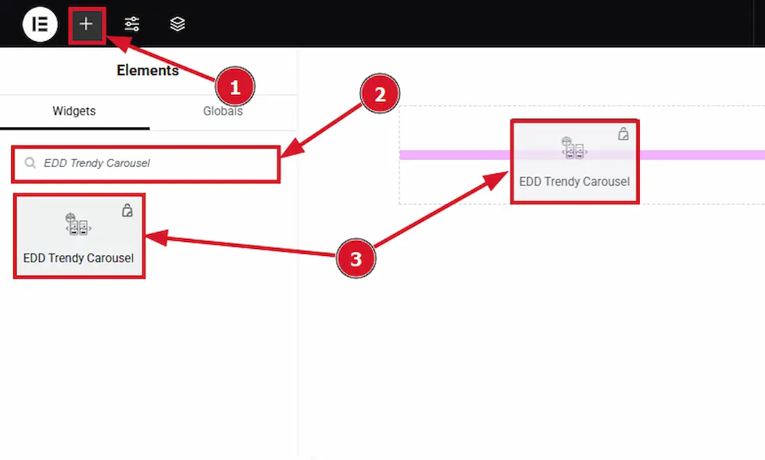 How to use the EDD Trendy Carousel widget by Ultimate Store Kit 2 Drag Drop the widget - BdThemes