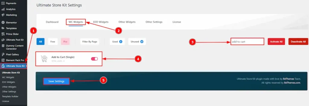 How to use the Add To Cart widget by Ultimate Store Kit 1 Enable the Add To Cart Widget