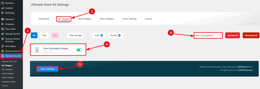 Enable the Short Description Widget