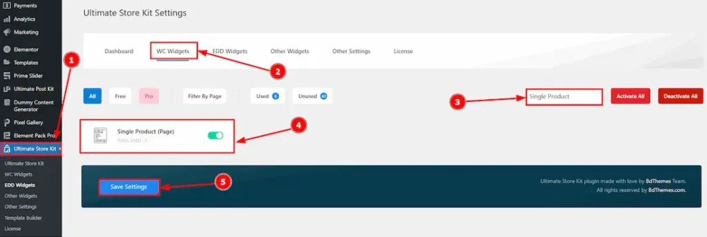How to use the Single Product (Page) widget by Ultimate Store Kit 1 Enable the Single Product (Page) Widget