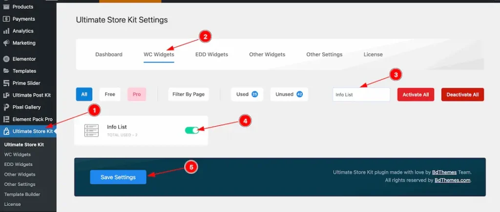 Enable the Info List Widget