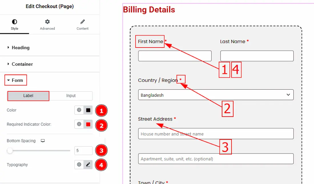 How to use the Checkout (Page) widget by Ultimate Store Kit 6 Form Label - BdThemes
