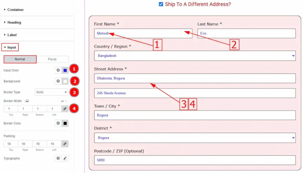 How to use the Checkout Shipping Form widget by Ultimate Store Kit 8 Input Normal 01 - BdThemes