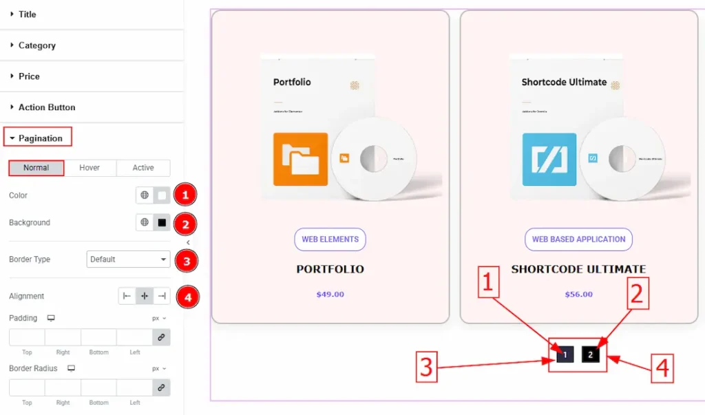 How to use the EDD Beauty Grid widget by Ultimate Store Kit 20 Pagination Normal 01 - BdThemes