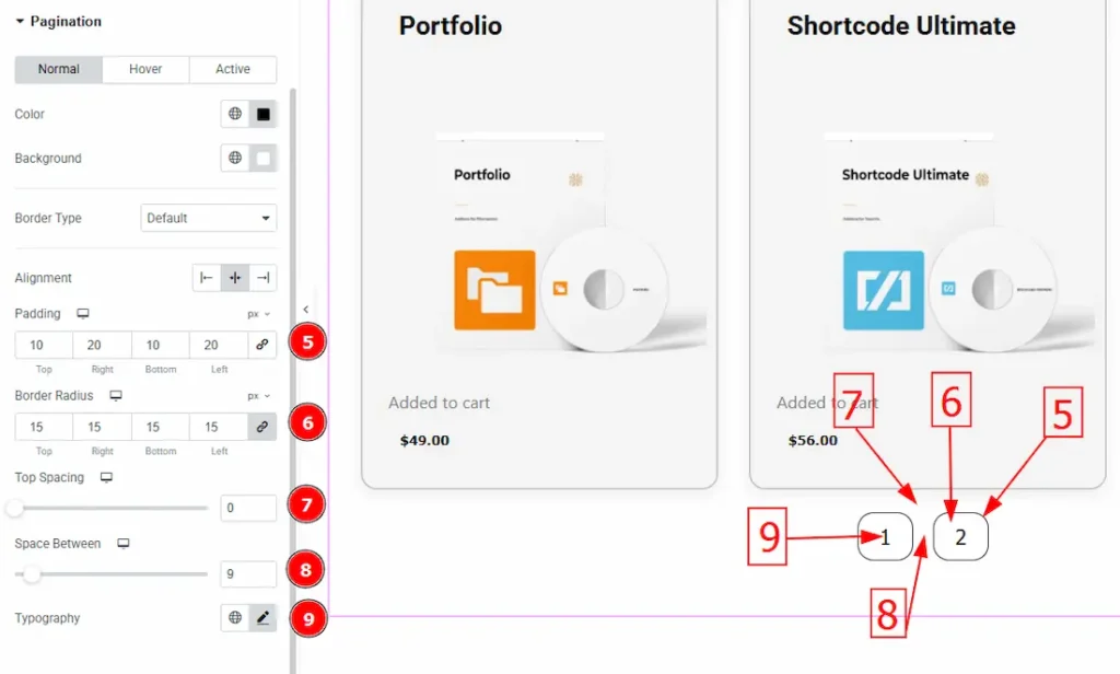 How to use the EDD Trendy Grid widget by Ultimate Store Kit 26 Pagination Normal 02 1 - BdThemes