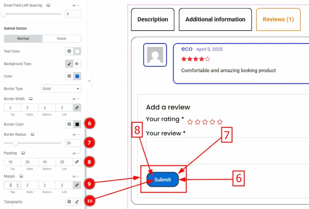 How to use the Product Tabs widget by Ultimate Store Kit 21 Submit Button Normal 02 - BdThemes