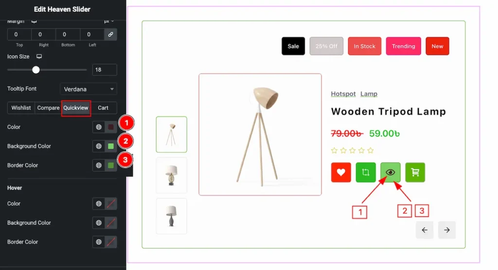 How to use Heaven Slider widget by Ultimate Store Kit Pro 38 action button quickview - BdThemes