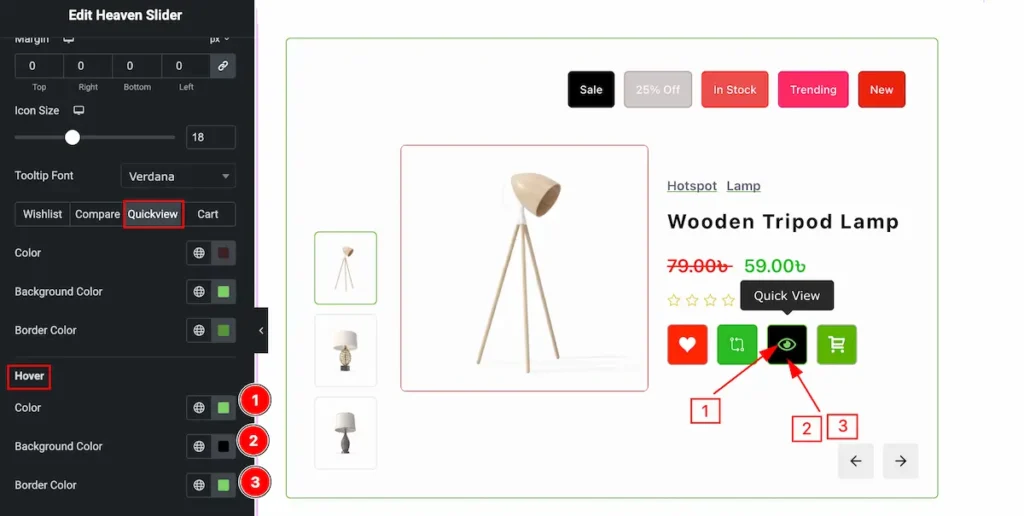 How to use Heaven Slider widget by Ultimate Store Kit Pro 39 action button quickview hover - BdThemes