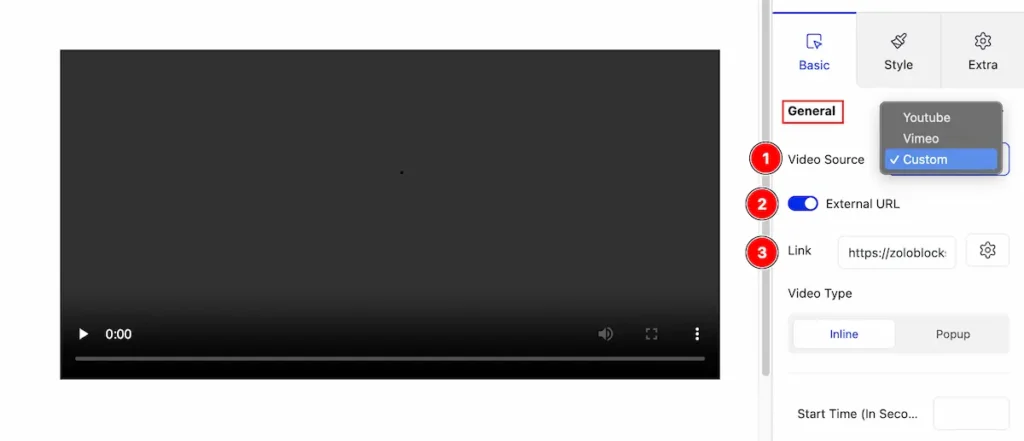 How To Use The Video Block By Zoloblocks 8 general video source custom - BdThemes