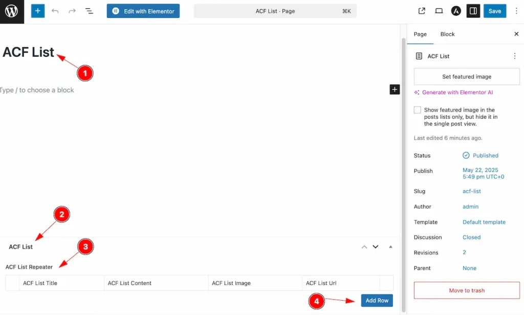 How to use ACF List Widget by Element Pack Pro 9 ACF page name add row - BdThemes