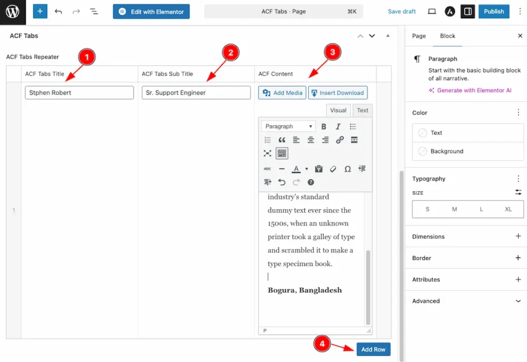 How to use ACF Tabs Widget by Element Pack Pro 8 Add Content on ACF Tabs - BdThemes