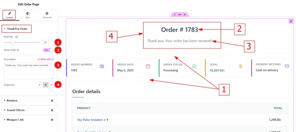 Content Thank you Order - BdThemes