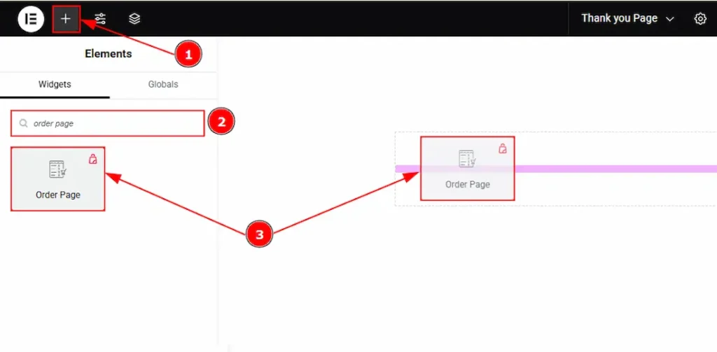 Inserting Order Page widget