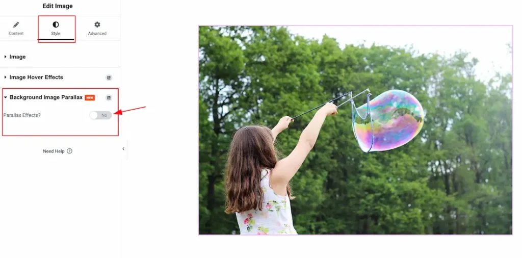 How to use the Background Image Parallax Extension By Element Pack Pro 4 Enable switcher button - BdThemes