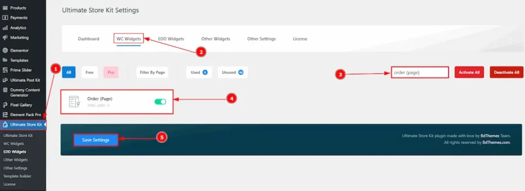 Enable the Order Page Widget