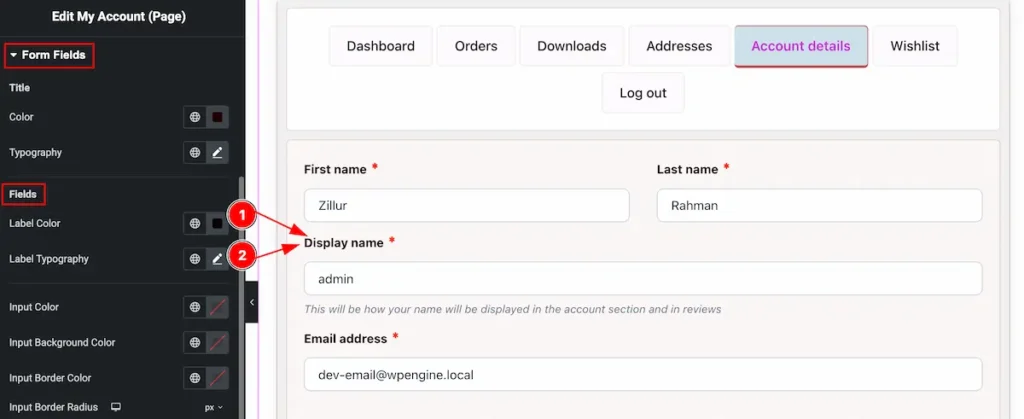 How to use My Account Page widget by Ultimate Store Kit Pro 50 Form Fields fields - BdThemes