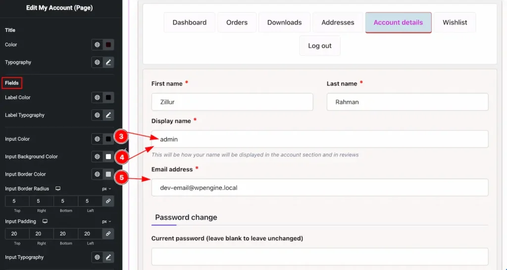 How to use My Account Page widget by Ultimate Store Kit Pro 51 Form Fields fields 2 - BdThemes