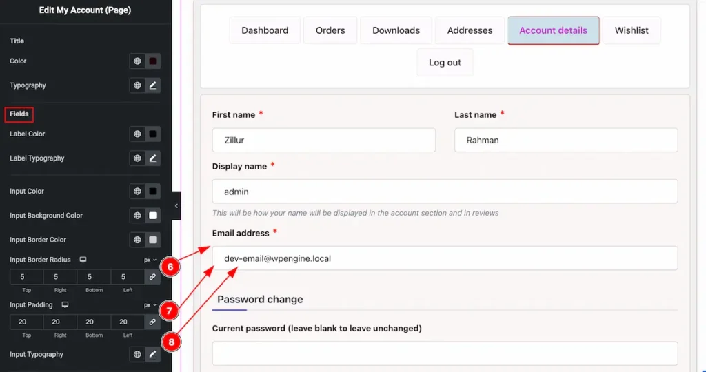 How to use My Account Page widget by Ultimate Store Kit Pro 52 Form Fields fields 3 - BdThemes