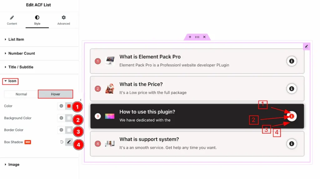 How to use ACF List Widget by Element Pack Pro 33 Icon hover - BdThemes