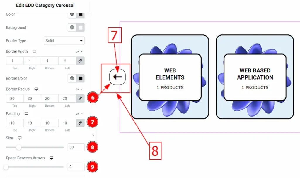 How to use the EDD Category Carousel widget by Ultimate Store Kit 21 Navigation Arrows Normal 02 - BdThemes
