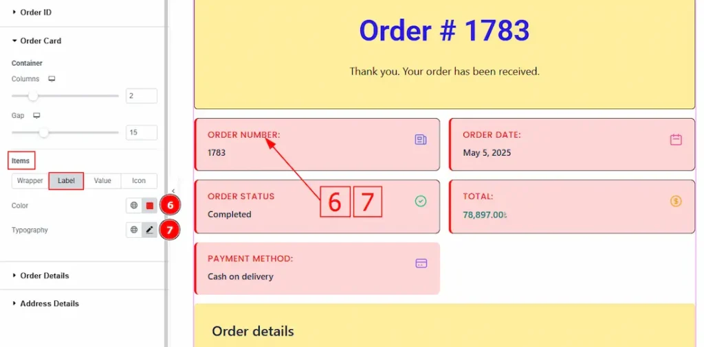 Order Card Items Label - BdThemes