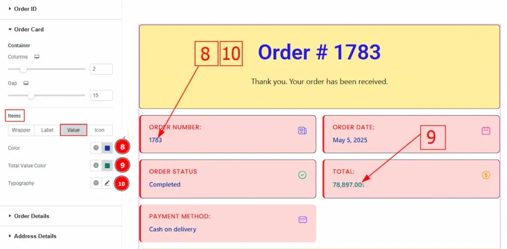 Order Card Items Value - BdThemes