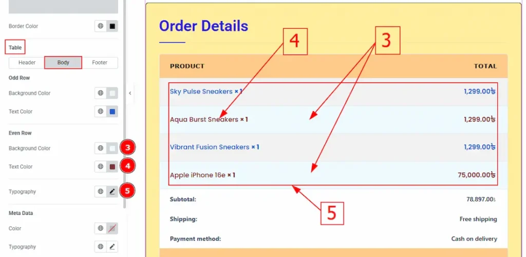 Order Details Table Body Even Row - BdThemes