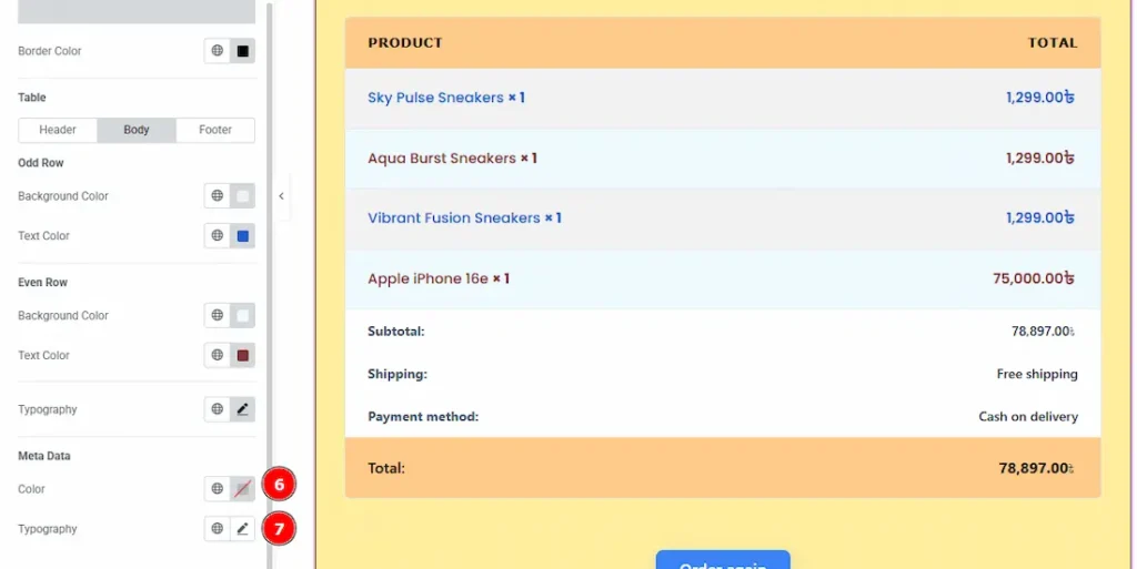 Order Details Table Body Meta Data - BdThemes