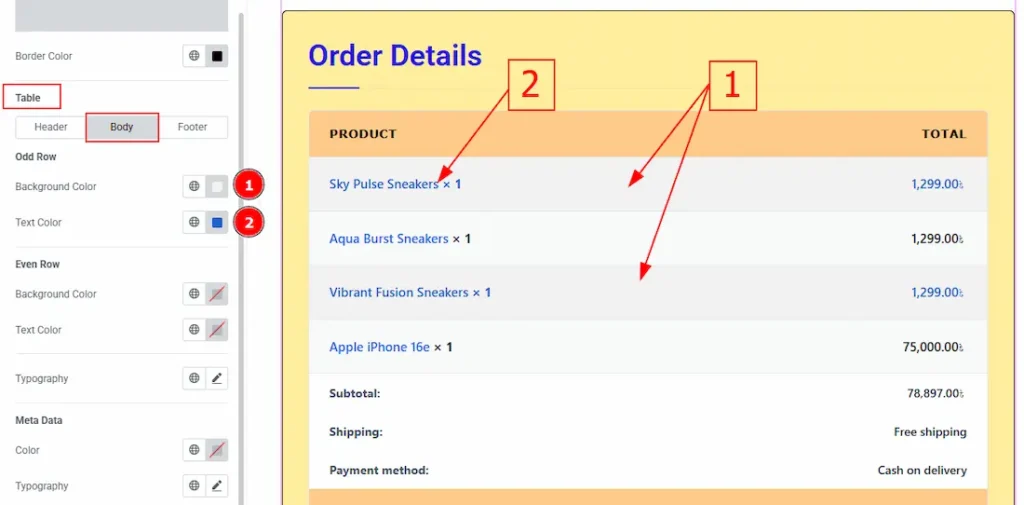Order Details Table Body Odd Row - BdThemes