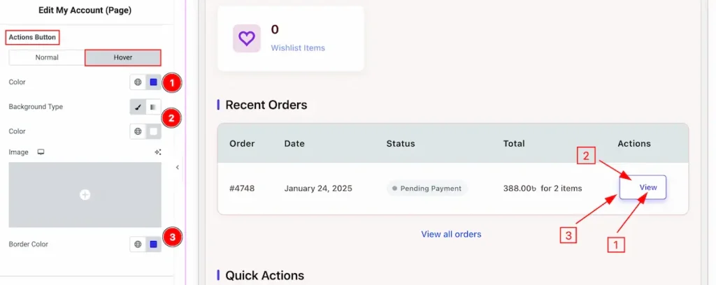 How to use My Account Page widget by Ultimate Store Kit Pro 44 action button hover 1 - BdThemes