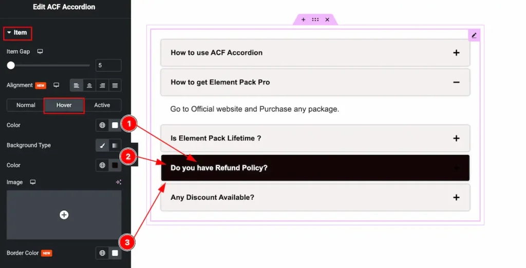 How to use ACF Accordion Widget by Element Pack Pro 25 item hover 1 - BdThemes