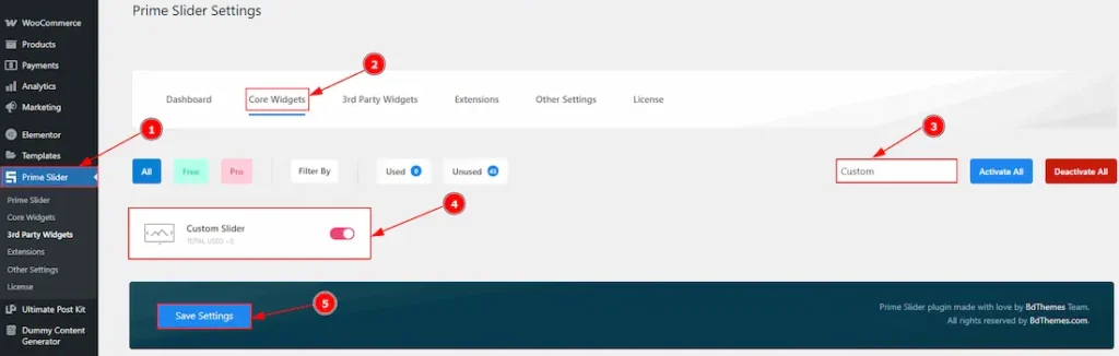 Enable The Custom Slider Widget