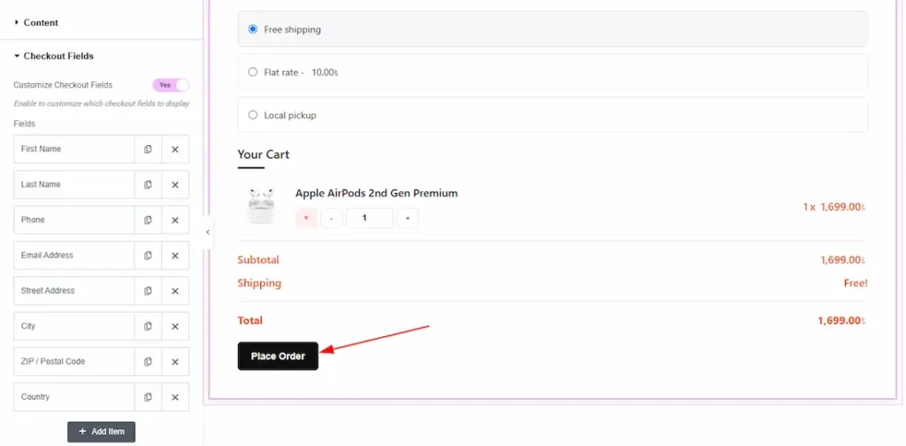 Place Order - BdThemes