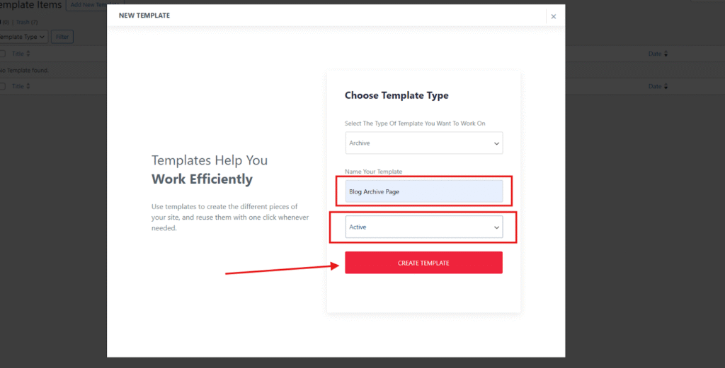 Enter the Create Template button