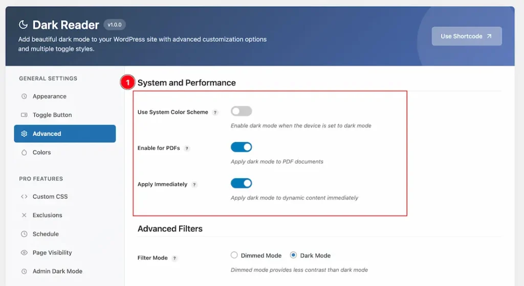Advanced Tab Section