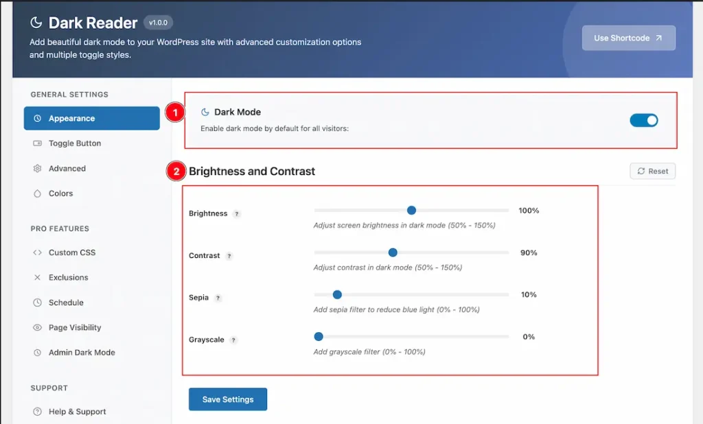 Apperence Tab Section