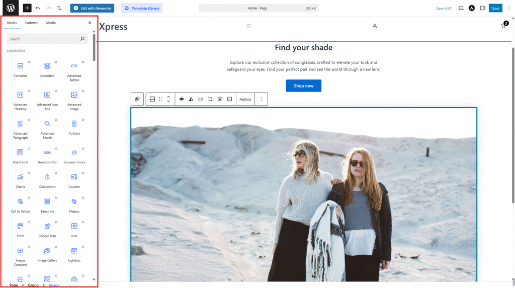 Gutenberg with ZoloBlocks advanced block styles