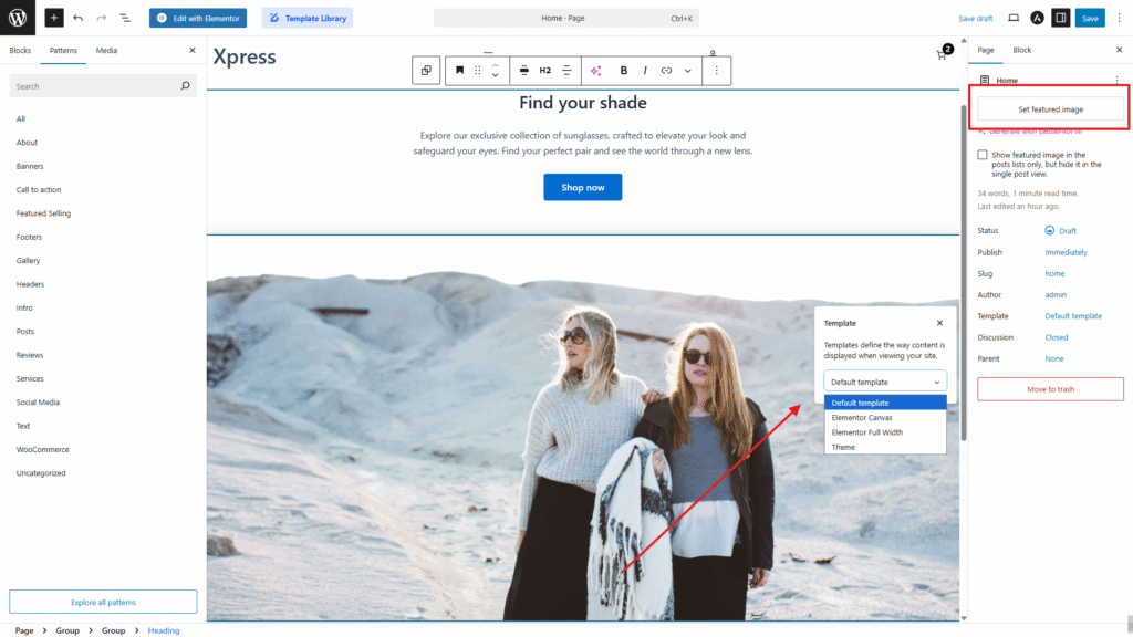 Change the featured image size