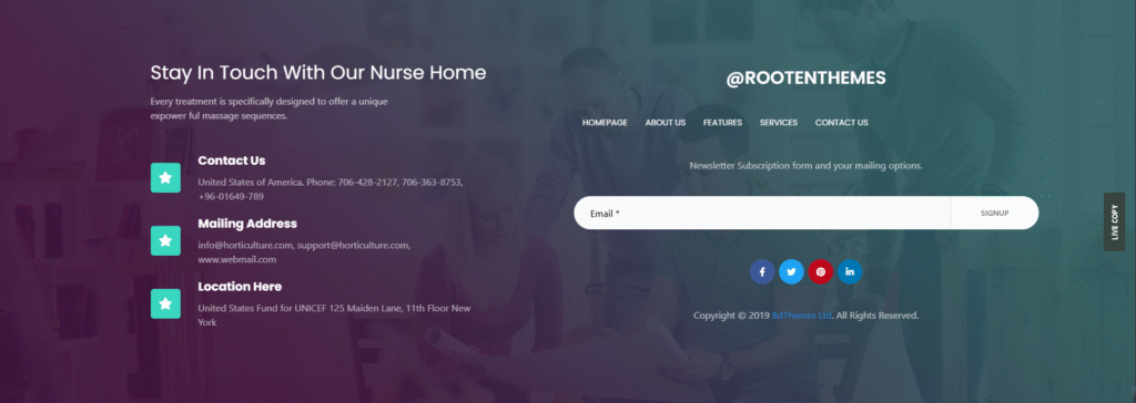 Footer template made with the Element Pack