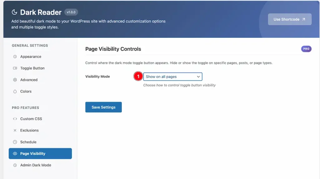 Page Visibility Controls Section
