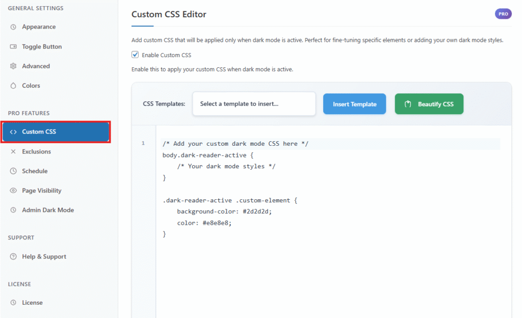 Custom CSS Options