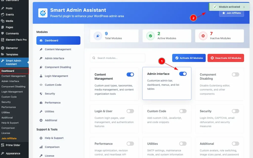 Admin Interface Activate - BdThemes