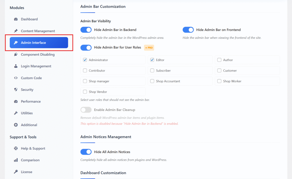 Admin Interface Features