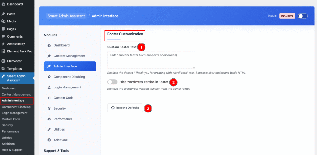 Admin Interface footer customization - BdThemes