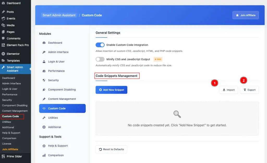 Code snippets Management new 1 - BdThemes