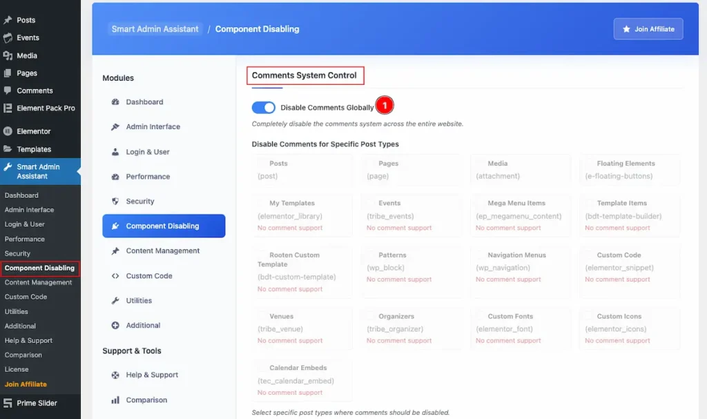 Comments system control - BdThemes