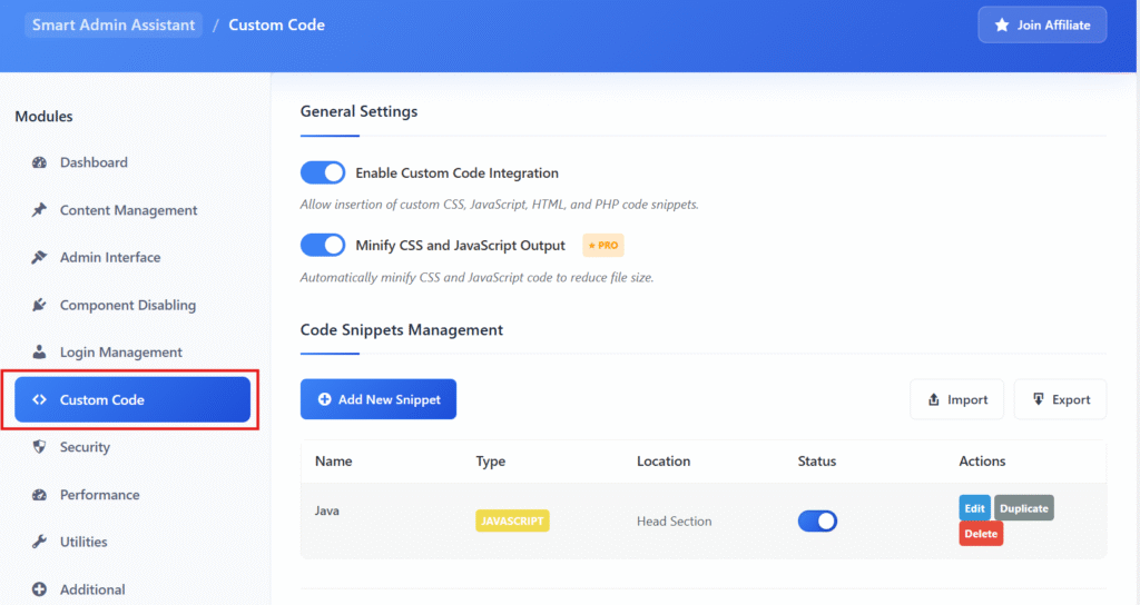 Custom Code Features
