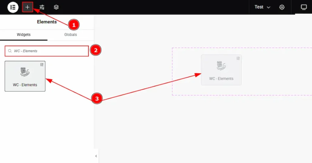 Inserting the WooCommerce Elements widget