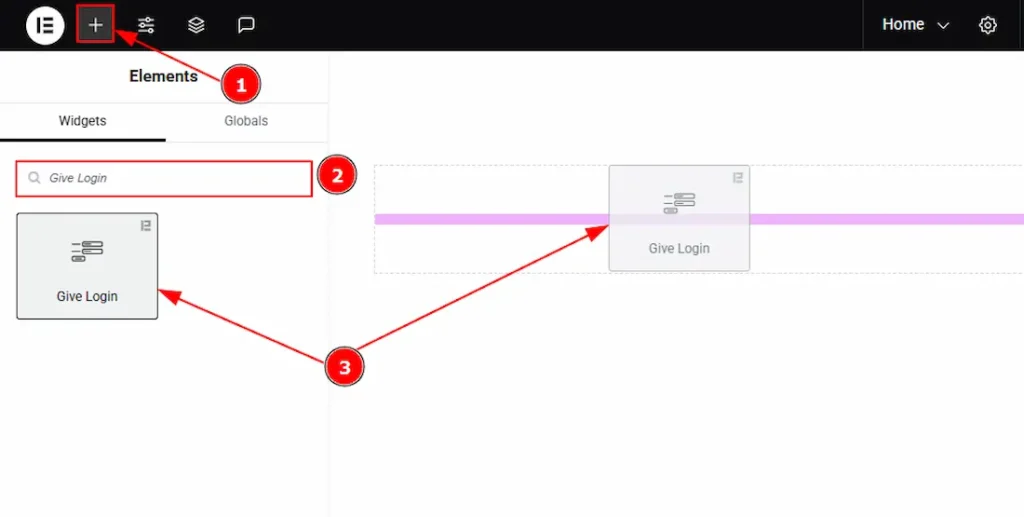 Inserting the Give Login widget