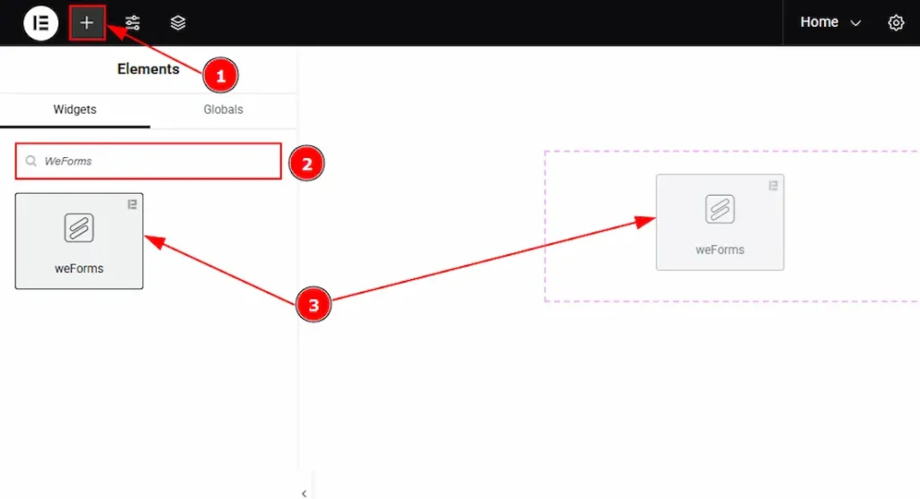 Inserting the WeForms widget